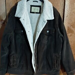 Sonoma Dark Brown Sherpa-Lined Jacket Courtroy Coat.